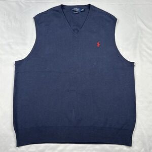 Polo Ralph Lauren Vest Men's XL Navy Blue V Neck Sweater Vest Pony Pima Cotton